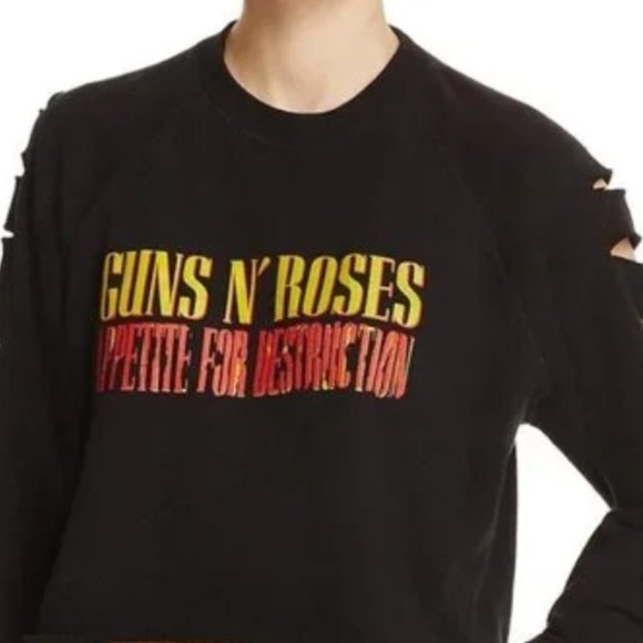 Guns N' Roses Graphic Distressed Cut-Out Sweatshirt, Black  L NWT - Picture 1 of 7